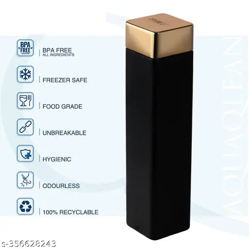 Black and gold Shivam frosty plastic fridge square water bottle (6 pcs, 1L), compact and leak-proof food storage solution