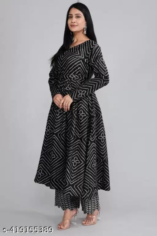 Fancy elegant rayon printed anarkali with palazzo set in tan, viscose rayon fabric, long sleeves, single size