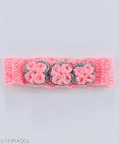 Floral crochet knitted top, pink hairband, matching booties