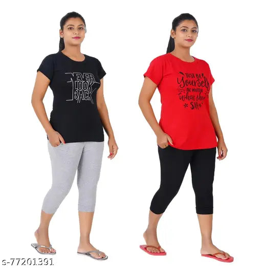 Cotton printed pyjama set for women combo, night suit offer - S, M, L sizes available