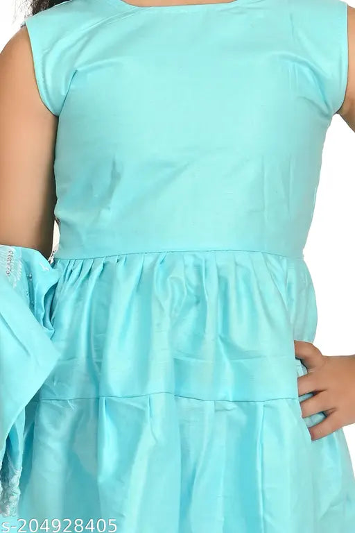 Sky Blue cotton anarkali churidar set with sleeveless frock and jacket for girls (Pack of 1), premium quality, versatile and trendy
