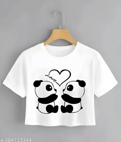 Cotton blend printed net crop top for women, size S (34in bust, 16in length) - trendy fashion wear, India origin