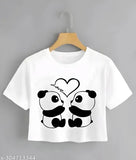 Cotton blend printed net crop top for women, size S (34in bust, 16in length) - trendy fashion wear, India origin