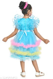 Bright blue and pink cotton net partywear frock, size 6-12, for girls ages 6 months to 78 years