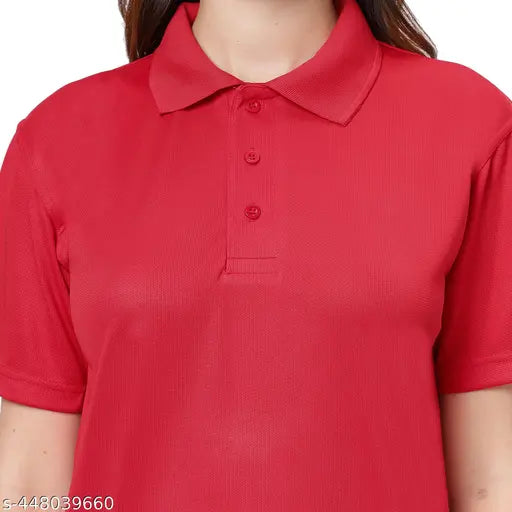 Red cotton polo t-shirt for women, Mahanandi's loose fit casual tee