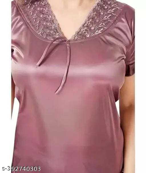 Black hosiery nightsuit PJs set for women & girls, includes top, bottom, nighty, and t-shirt