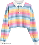 Multicolor lycra crop top with long sleeves, tie-dye pattern and rainbow colors for women's western wear