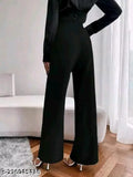 Cotton blend solid net retro trousers for women, flared, high-waisted - Pasand Garments, India