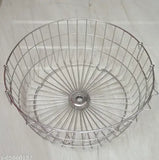 Silver stainless steel dish drainer with round basket, featuring multiple air holes and a height of 9 inches, for kitchen use