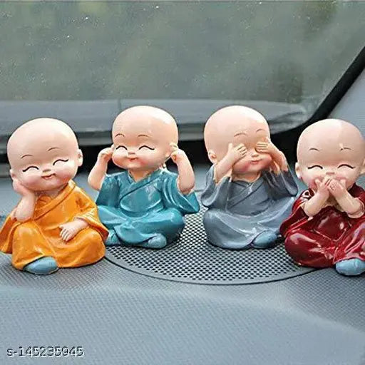 Poly resin handcrafted monks Buddha figurine set, vibrant and compact for car interior accessories