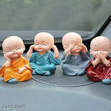 Poly resin handcrafted monks Buddha figurine set, vibrant and compact for car interior accessories