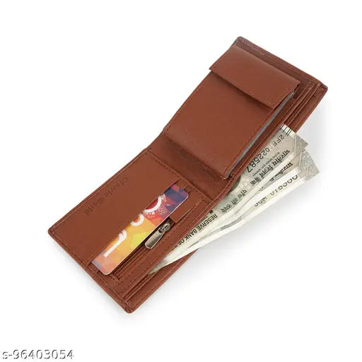 PU leather, 2-compartment classic world bifold wallet for cards and cash, solid pattern