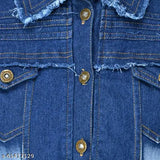Dark blue denim jacket, long sleeves, solid pattern. Women's size S-XL, perfect for any outfit. Made in India