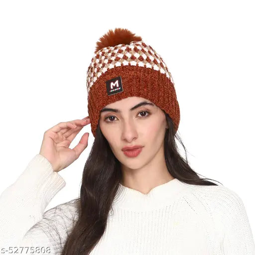 This is an image of a beanie cap, featuring the text "MEN and WOMEN" on it. The beanie appears to have fur lining the inside and the design suggests a knitted construction. It has a black inner side with fur lining the top. There's no visible text or branding in the image
