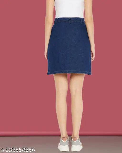 Light blue denim skirt with a checkered pattern
