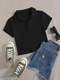 Cotton plain collar T-shirt, solid pattern, short sleeves for XS to XXXL sizes