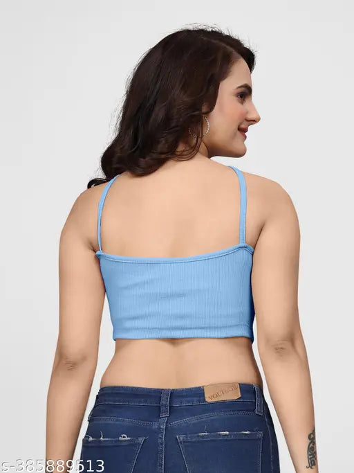 Stylish women's sky blue cotton sleeveless tank top, perfect for casual wear or layering