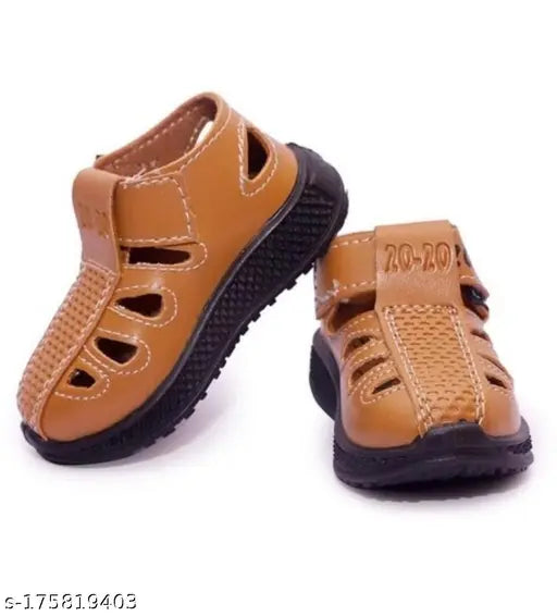 Tan leather kids sandal with Velcro closure