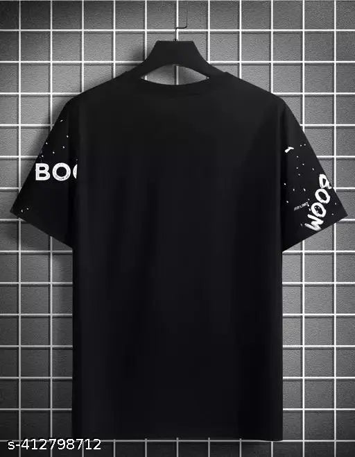 Trendy printed men's polyester t-shirt, short sleeves, cotton fabric, M size (38in chest, 26in length), Indian origin