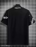 Trendy printed men's polyester t-shirt, short sleeves, cotton fabric, M size (38in chest, 26in length), Indian origin
