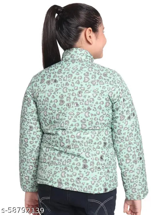 Green patterned jacket, girls, casual style