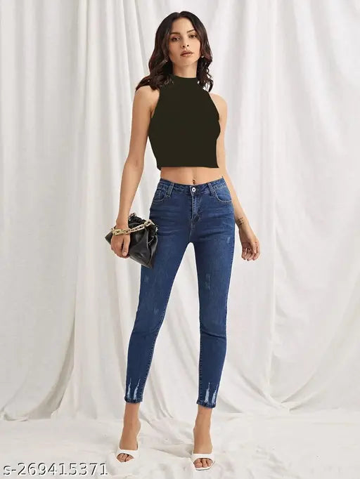 Black and white solid ribbed crop tank tops for women, pack of 2 - cotton sleeveless, casual fashionable crop top on display