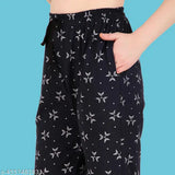Black track pants with a star print design, women's leisure wear