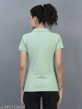 Black cotton blend polo neck t-shirts pack of 3 for women, ideal for athletic wear and casual outfits with embroidered logo branding, made in India