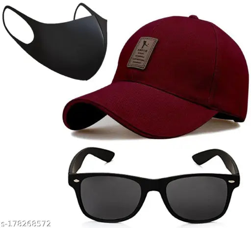 Cotton Ediko baseball cap with sunglasses and polarized mask, trendy solid design for men and boys