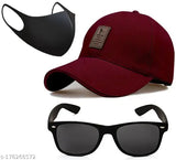 Cotton Ediko baseball cap with sunglasses and polarized mask, trendy solid design for men and boys