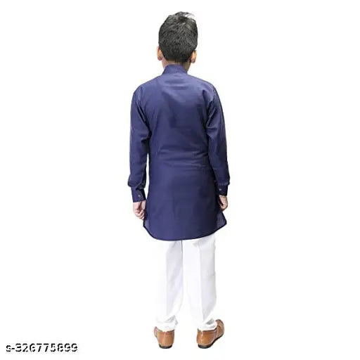 Ethnic wear half plate cotton kurta for kids and boys, solid net pattern, long sleeves, Indian traditional clothing for ages 2-14 years