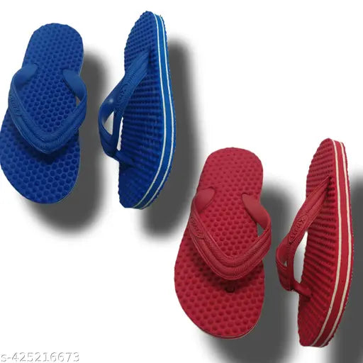 Rubber striped net kids flip flops, 2 pairs for boys aged 5-9 years, essential durable dotted slippers made in India
