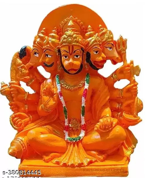 Orange resin Panchmukhi Hanuman Ji statue, sacred Sankat Mochan idol for car, home, office pooja