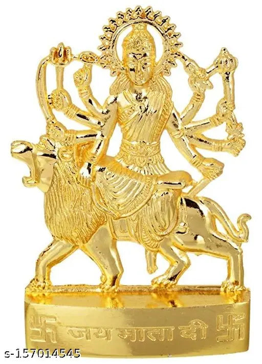 Metal Haridwar Maa Durga/Sherawali idol for Puja, 10" x 4.5" x 0.5", Indian origin