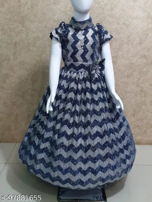 Cotton blend ethnic gown for girls party wear, printed net pattern, sizes 2-11 years old, Indian origin