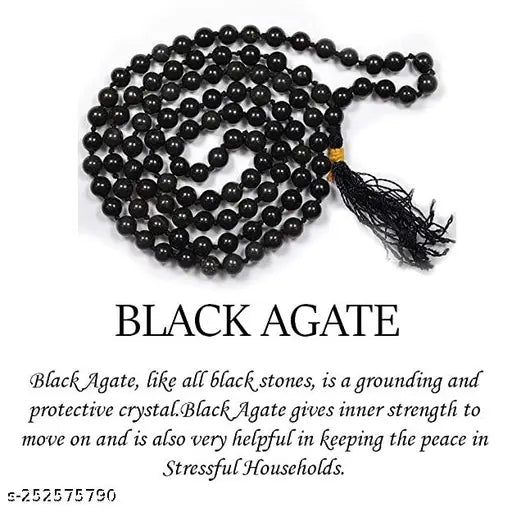 Black brass Shiv mala with 108 Black Agate beads, handmade and charged by Reiki Grand Master. Authentic healing crystal necklace for Reiki, crystal, numerology, astrology, and Feng Shui
