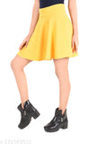 Yellow polyester mini skirt, solid pattern, women's fashion accessory