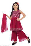 Georgette embroidered kids kurti & churidar set, 4-5 years size