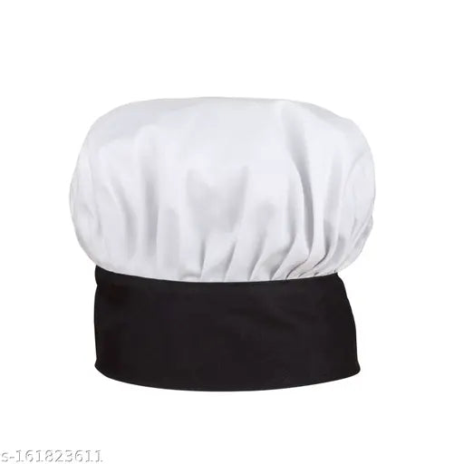 Black and white viscose chef cap (1 piece), high-quality cotton for a stylish hotel kitchen look, originates from India