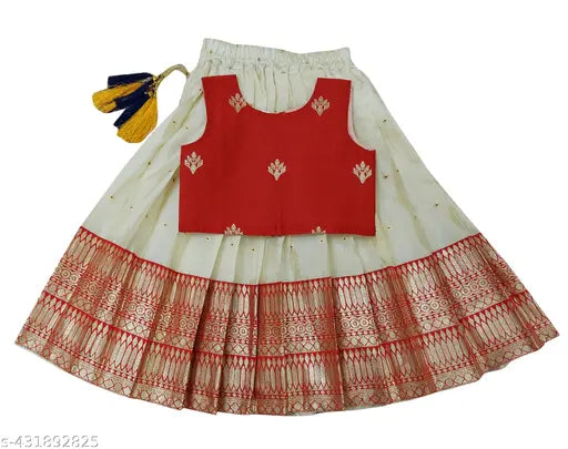 Art Silk Girls Jacquard Lehenga Choli, sleeveless and stitched net, ready-to-wear Indian dress for 6 months to 8 years