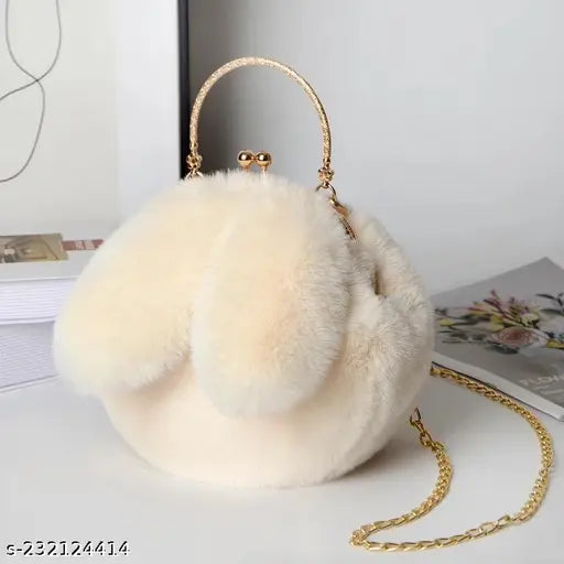 Fur handbag, women's casual accessory, autumn sling bag, rabbit ears decoration