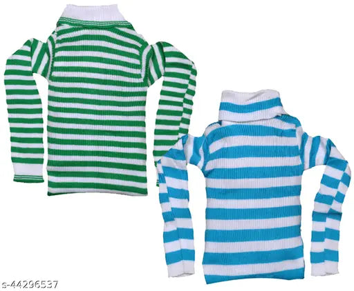 Striped wool warm full sleeves high neck skivvy for winter - pack of 2, stylish and comfortable children's clothing