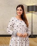White rayon Anarkali border kurti, daily use gown with printed anarakli pattern for women and girls