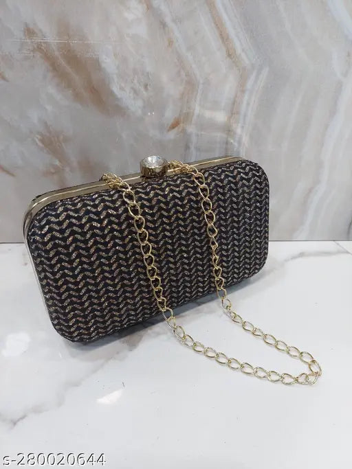 Women's clutch purse, woven jacquard fabric, gold chain