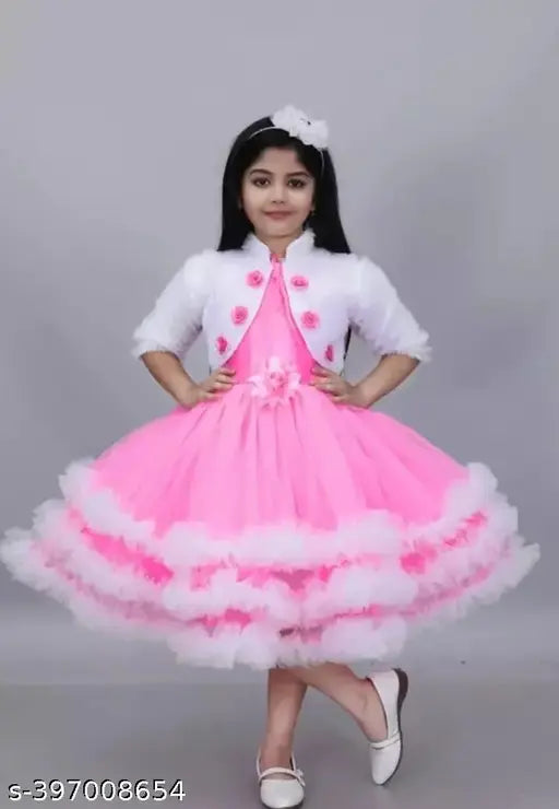 Maher net below-knee festi dress for girls, solid color design, various sizes available from 1-10 years