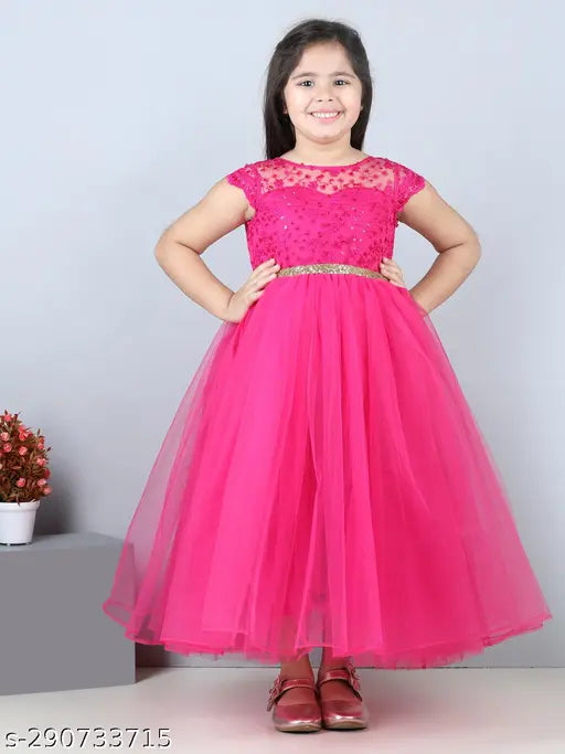 Fuschia pink net dress for girls party wear, 1-2 years size from India