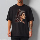 Dark cotton blend drop shoulder T-shirt, customizable with Indian origin