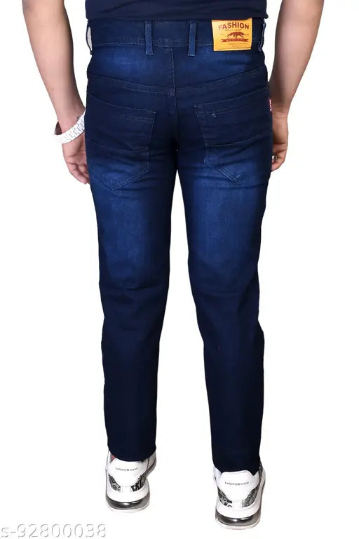 Men's fashion denim jeans, solid indigo denim with 34"/42" and 38"/42" sizes, made in India