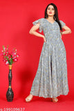 Floral printed women's kurti, georgette fabric, big size Anarkali dress, V-neck, short & flare sleeves
