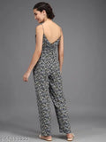 Multicolor viscose rayon floral printed jumpsuit, stylish sleeveless design from TRISLIN. Close-up on vibrant floral print